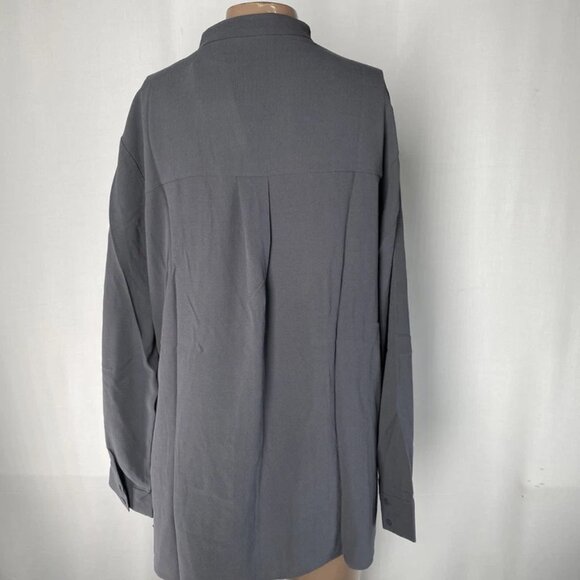 NEW EILEEN FISHER Women’s Button-Up Shirt Grey Size S Ebony Mandarin Collar Long - Picture 6 of 9